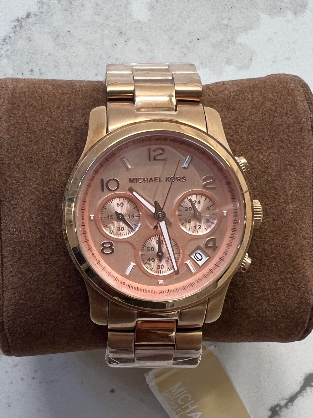 Michael Kors Rose Gold-Tone Pink Dial Chronograph Bracelet Watch